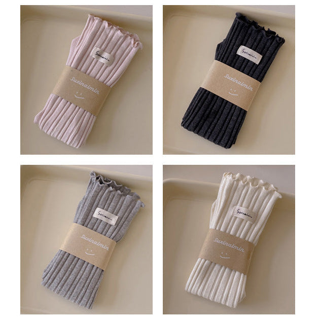 FrillStep · Japanese Ruffle Trim Ribbed Long Socks