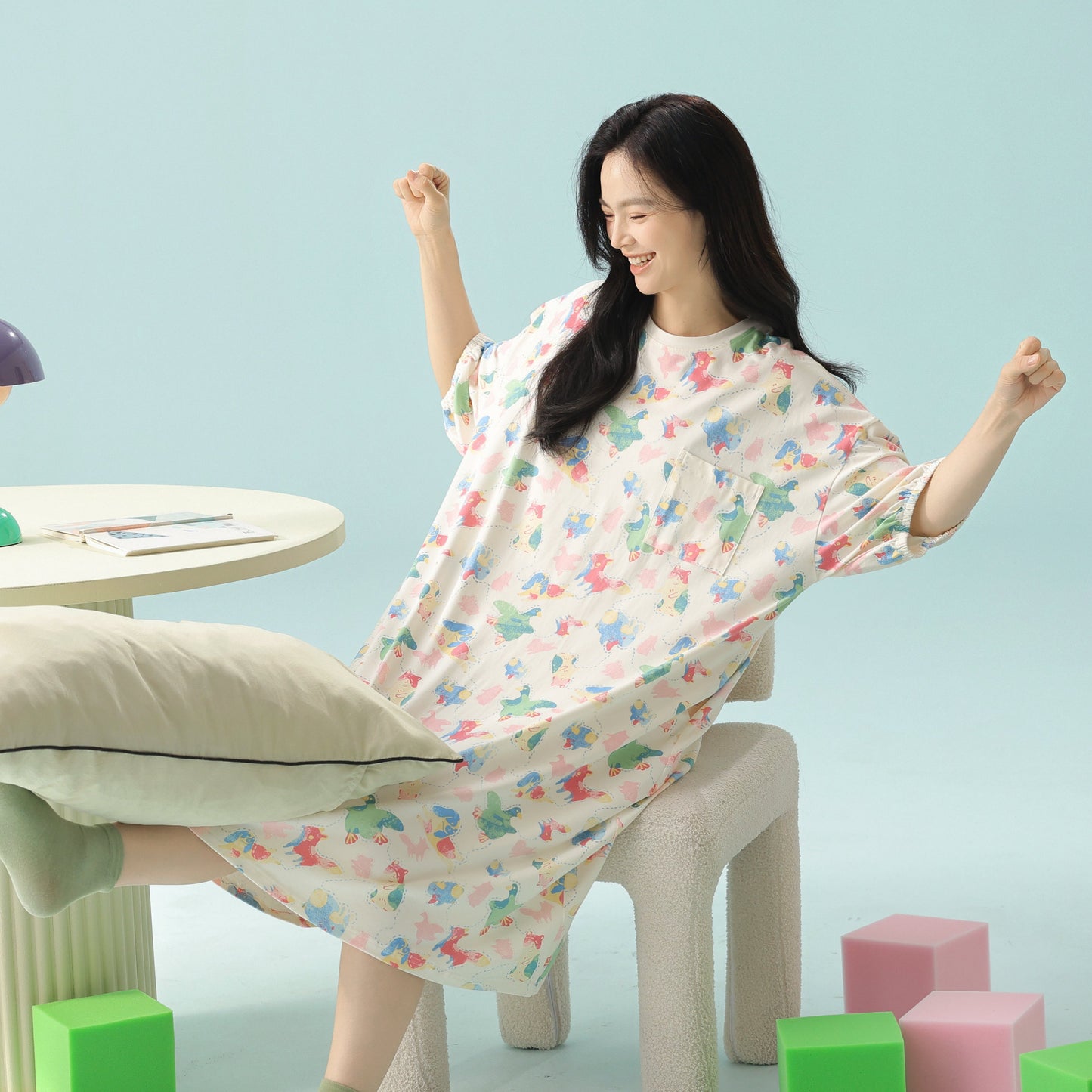 Cloud Critters · Women's Cotton Pajama Set - Short Sleeve & Shorts / Nightdress