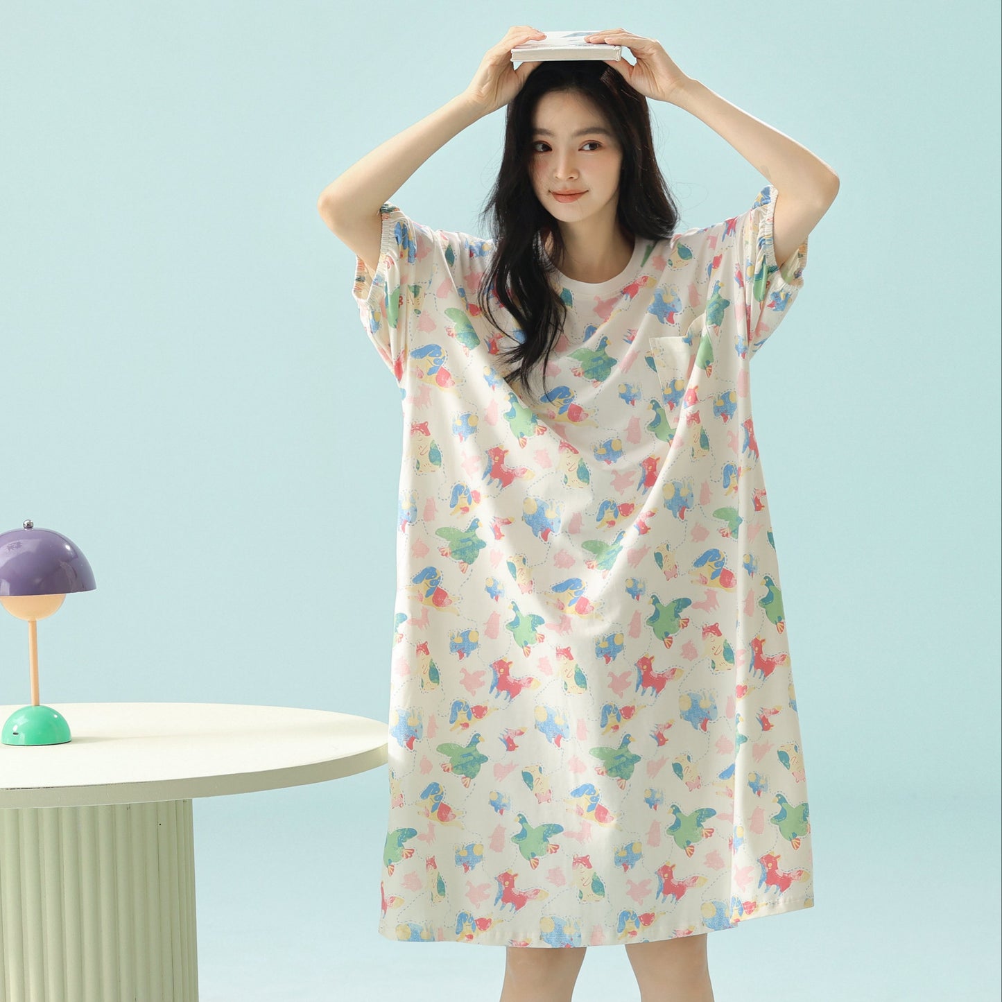 Cloud Critters · Women's Cotton Pajama Set - Short Sleeve & Shorts / Nightdress