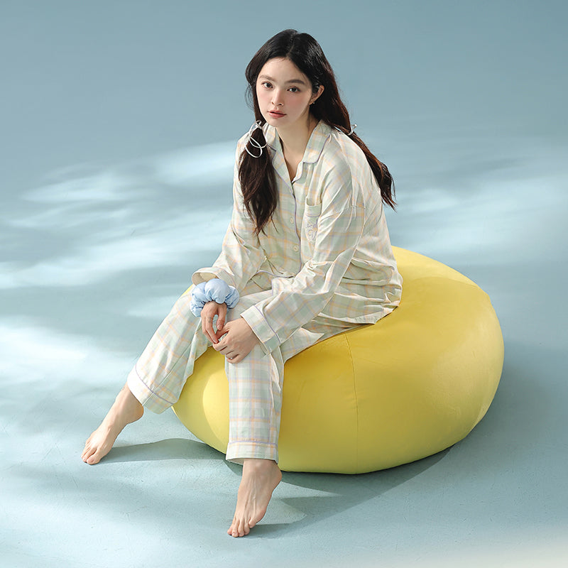 Cloudy Plaid · Women's Cotton Long Sleeve Pajama Set