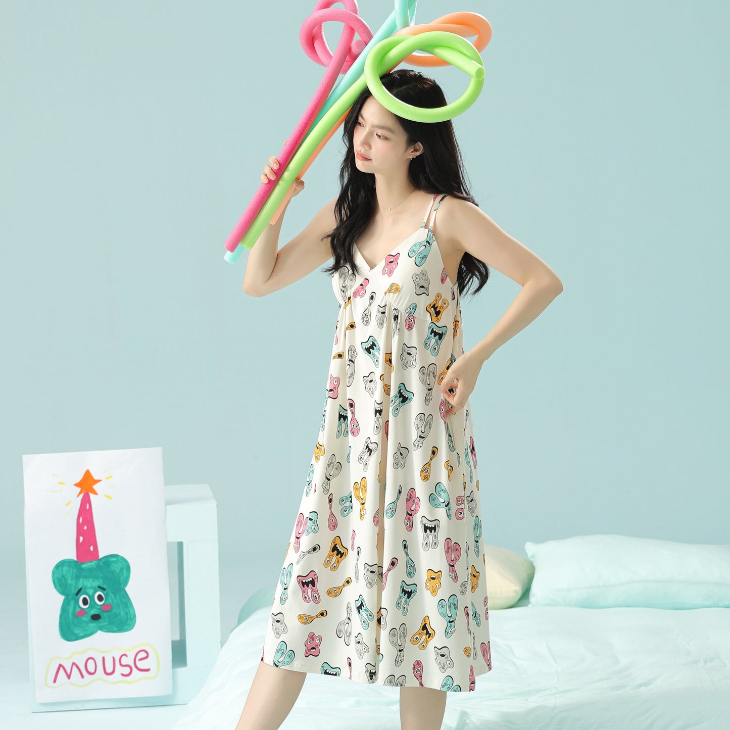 Cozy Tales · Women's Cotton Pajama Set - Short Sleeve & Shorts / Nightdress with Built In Bra