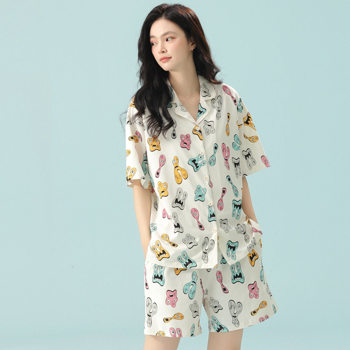 Cozy Tales · Women's Cotton Pajama Set - Short Sleeve & Shorts / Nightdress with Built In Bra