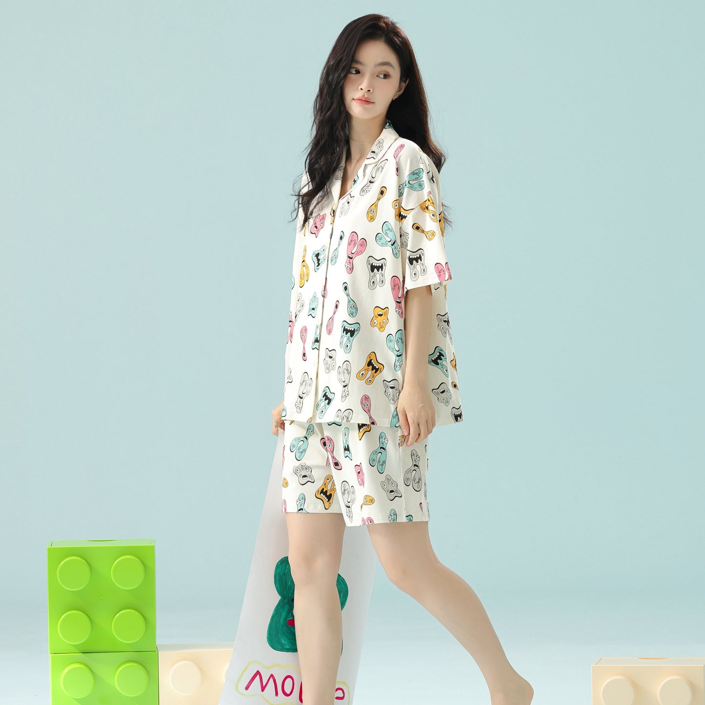 Cozy Tales · Women's Cotton Pajama Set - Short Sleeve & Shorts / Nightdress with Built In Bra