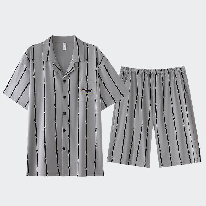 Doodle Stripes · Couple Cotton Short Sleeve Pajama Set