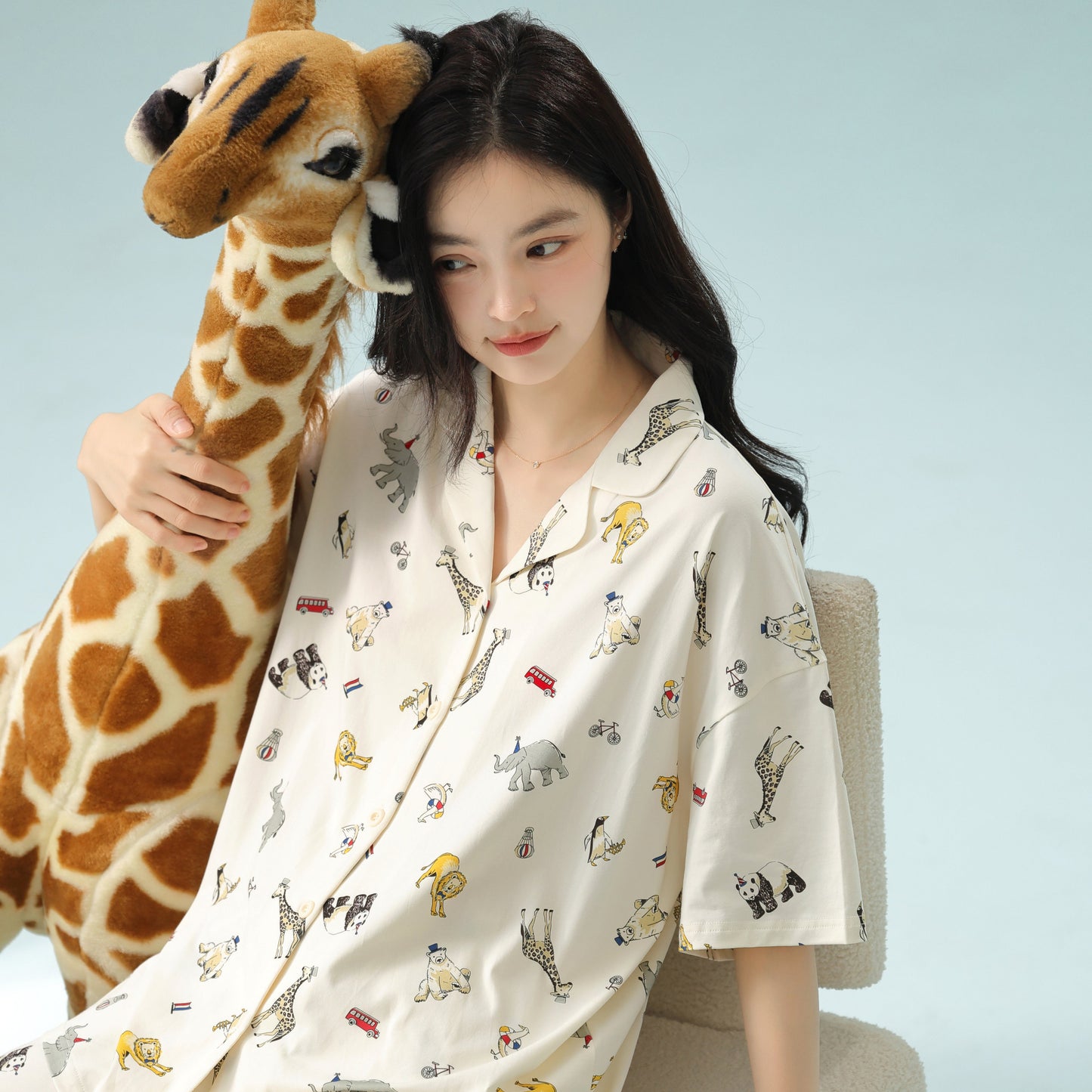 Dreamy Zoo · Women's Cotton Pajama Set - Short Sleeve & Shorts / Nightdress