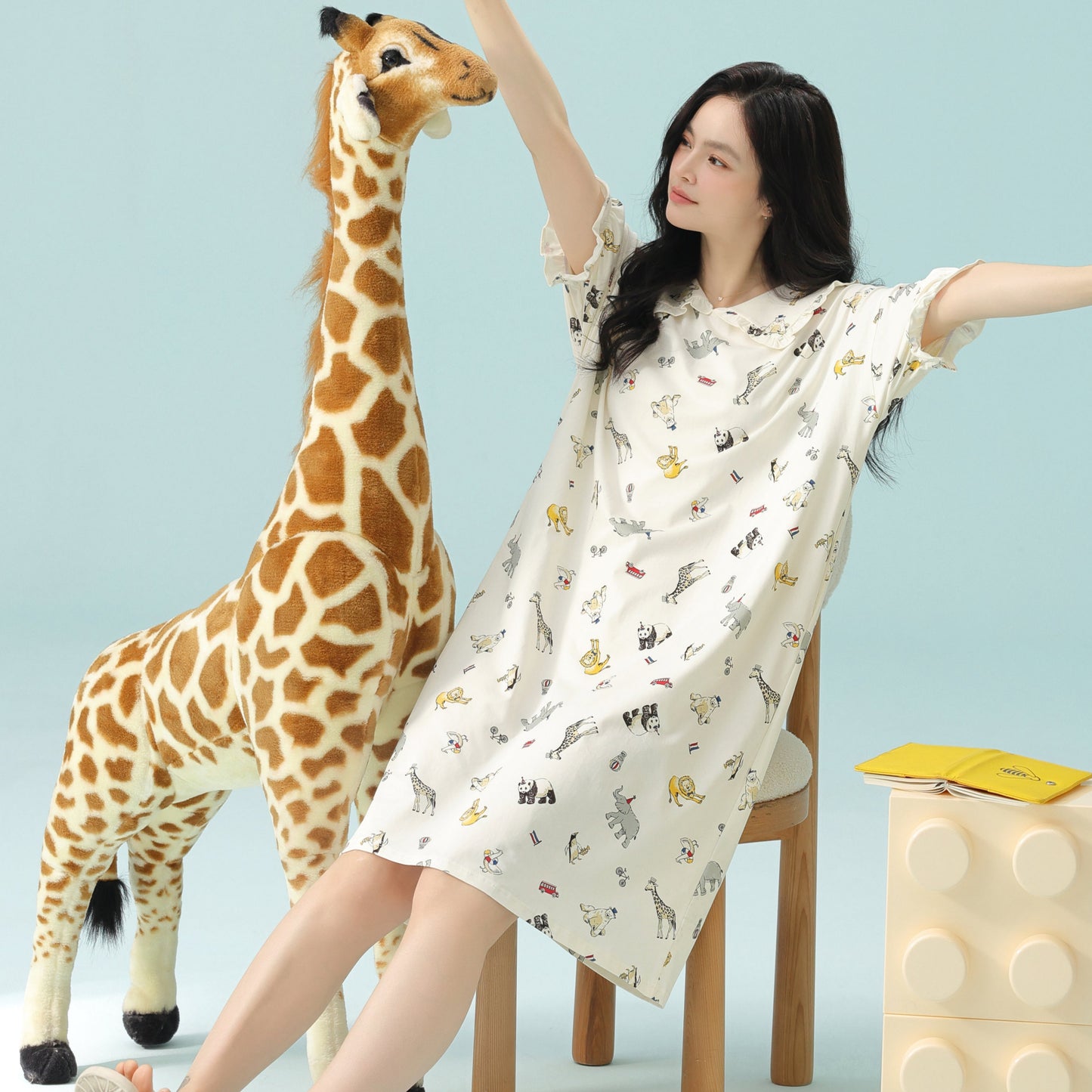 Dreamy Zoo · Women's Cotton Pajama Set - Short Sleeve & Shorts / Nightdress