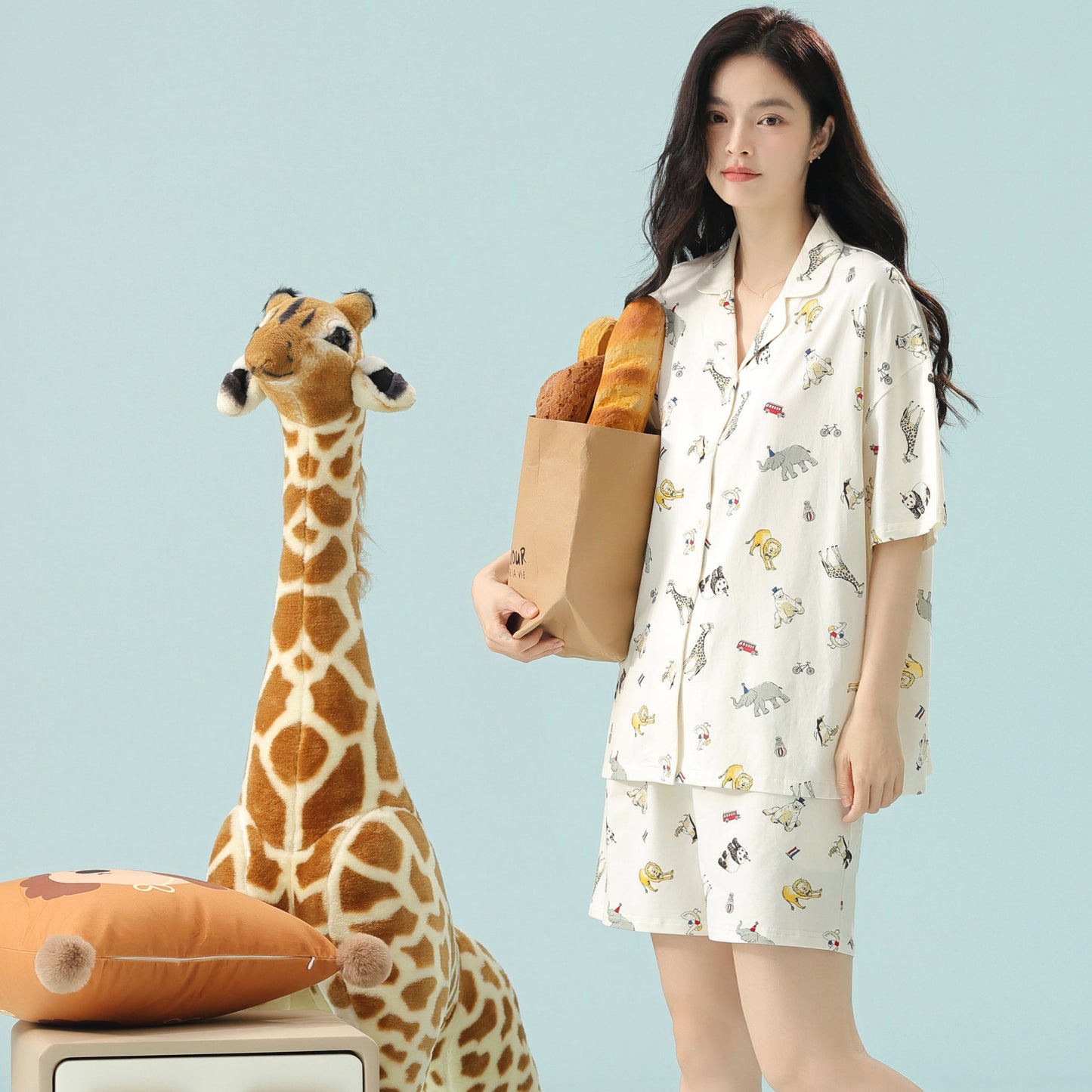 Dreamy Zoo · Women's Cotton Pajama Set - Short Sleeve & Shorts / Nightdress