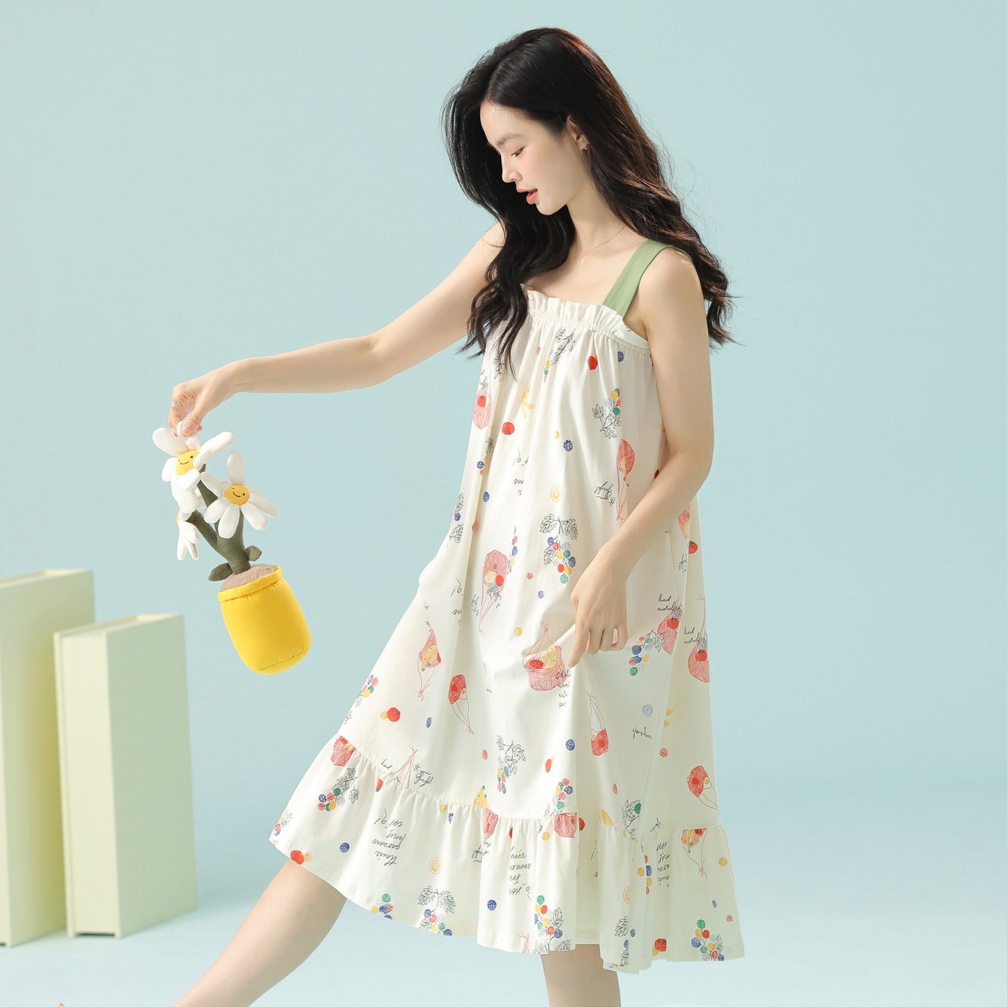 Flora & Fruity · Women's Cotton Pajama Set - Short-Sleeve Nightdress / Camisole Nightdress