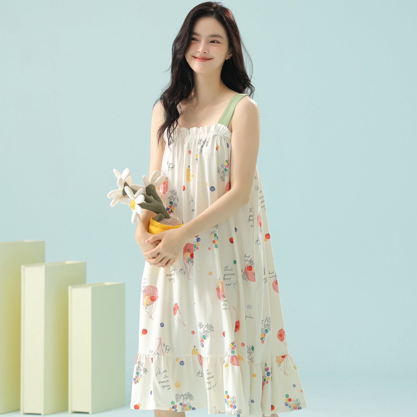 Flora & Fruity · Women's Cotton Pajama Set - Short-Sleeve Nightdress / Camisole Nightdress