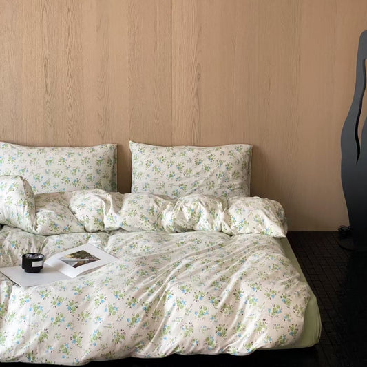 Luxurious floral bedding made from 100% knit cotton, offering a soft, breathable, and elegant touch for a cozy and refreshing bedroom vibe.