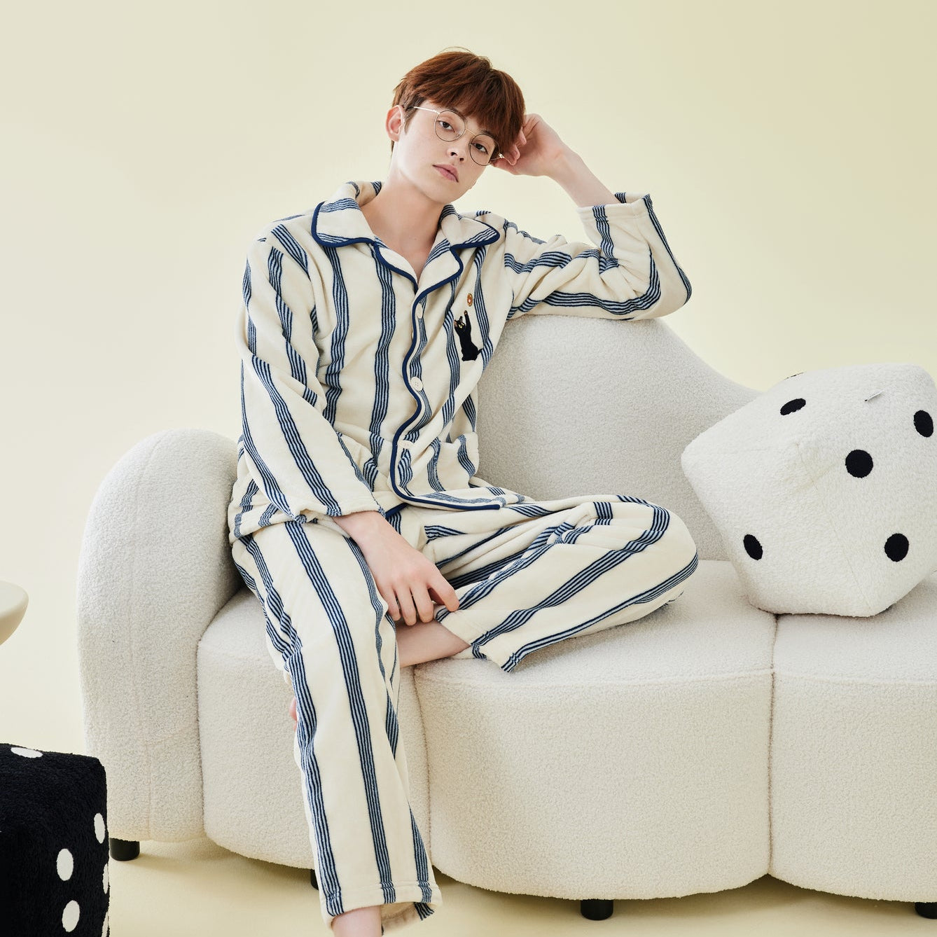Kitty Stripes · Couple Flannel Pajama Set