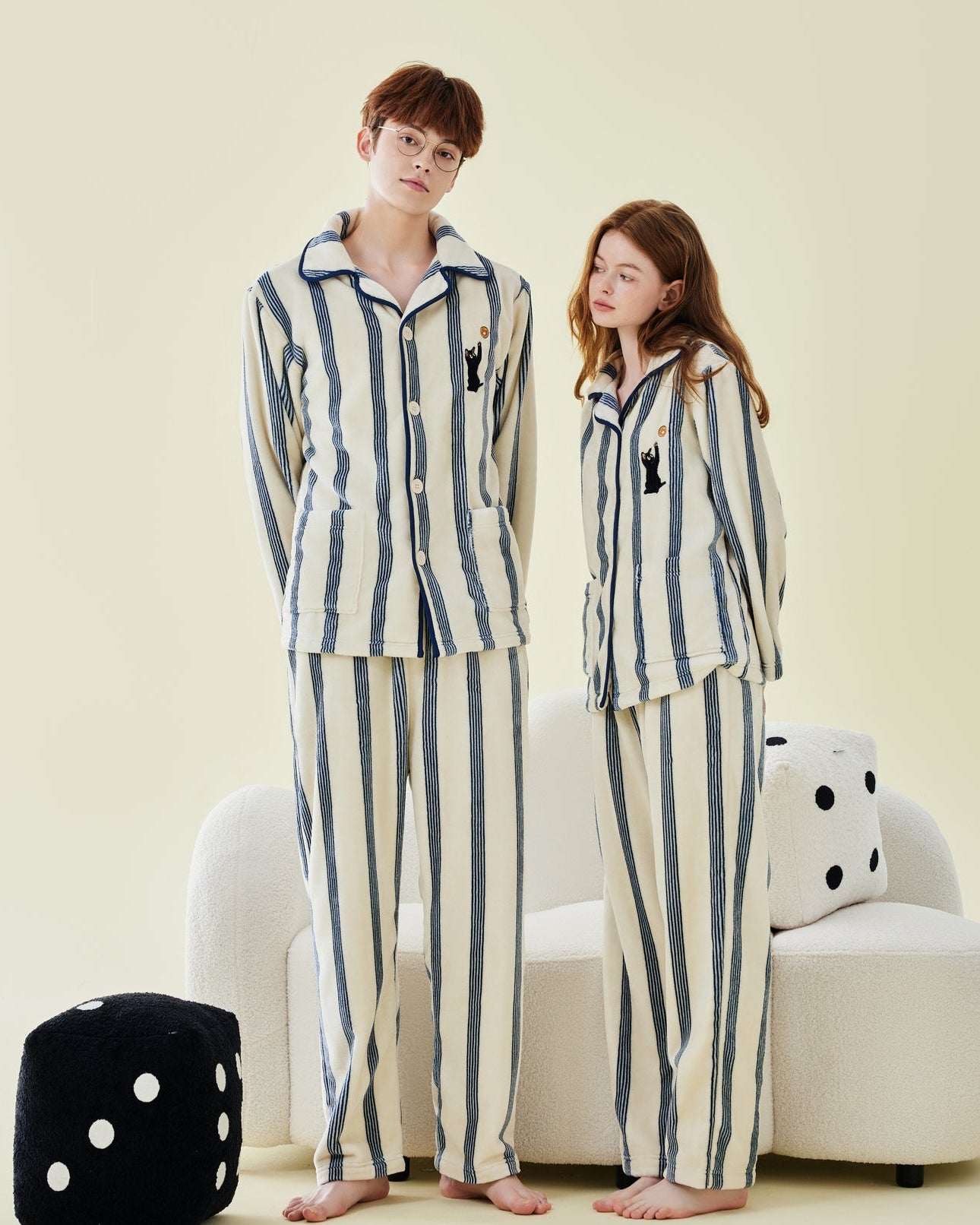 Kitty Stripes · Couple Flannel Pajama Set