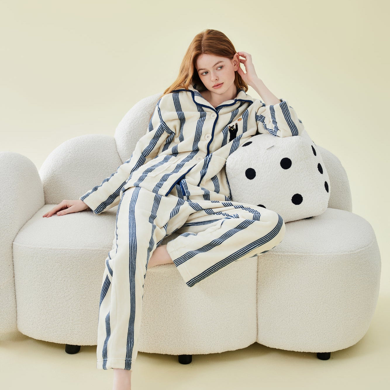 Kitty Stripes · Couple Flannel Pajama Set