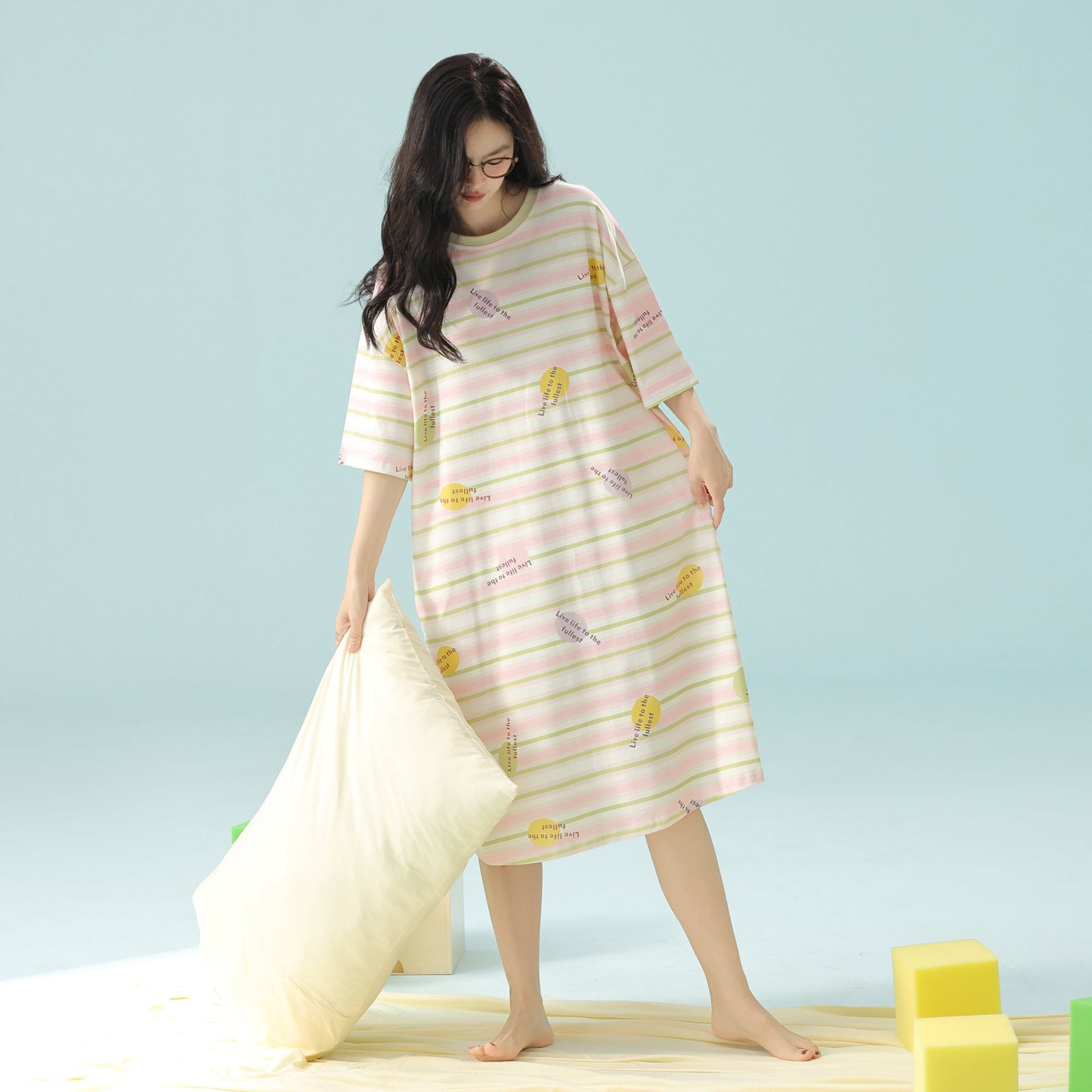 Lemon Pop · Women's Cotton Pajama Set - Short Sleeve & Shorts / Nightdress