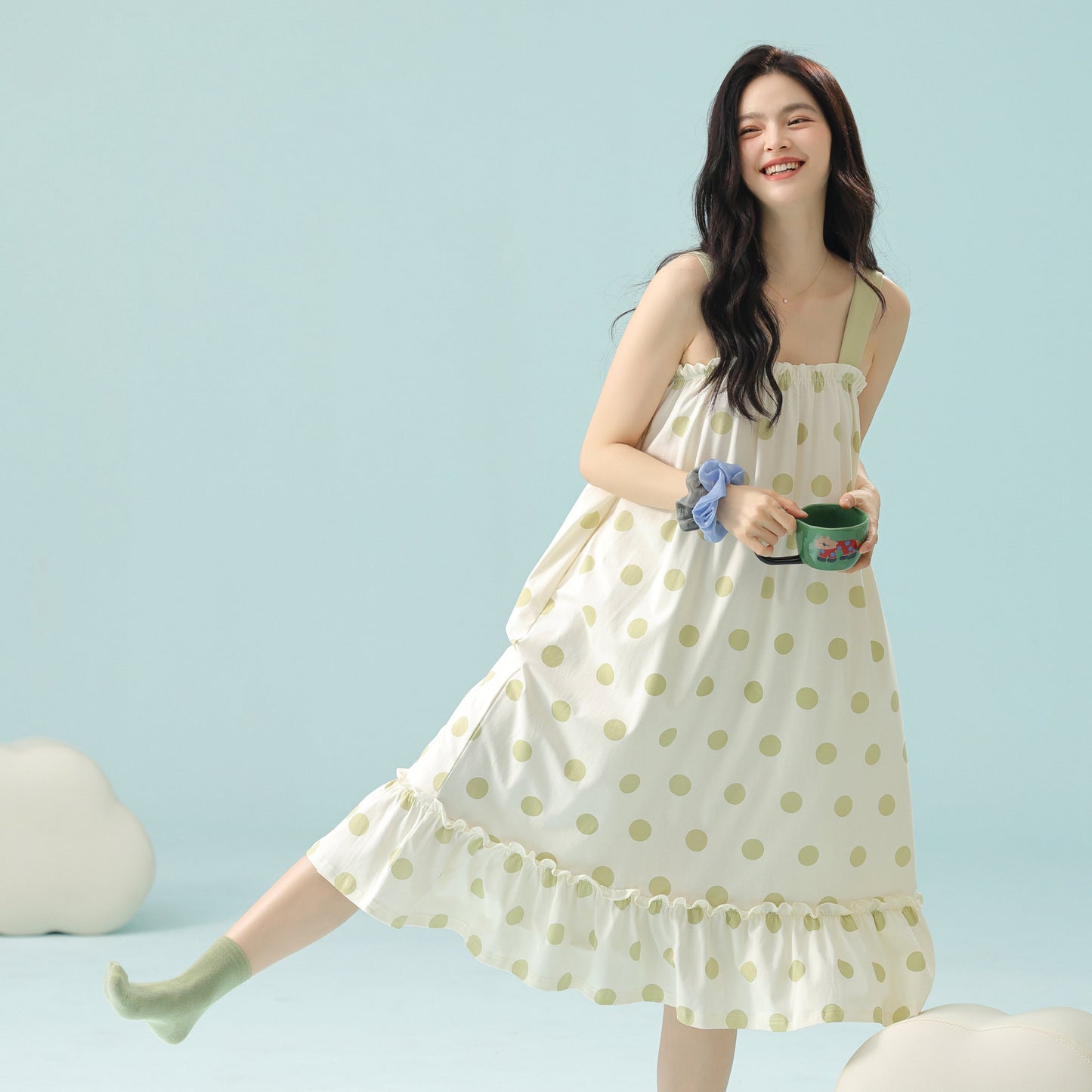 Lime · Women's Cotton Camisole Nightdress