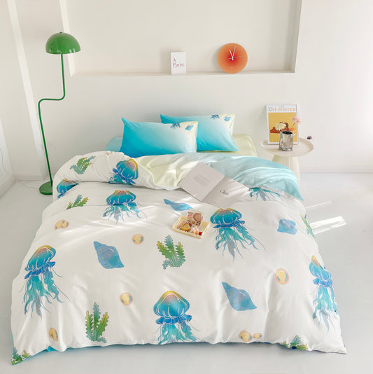 Ocean-Themed Coastal Bedding Sets for Kids, with Palm Trees, Waves, and Marine Life