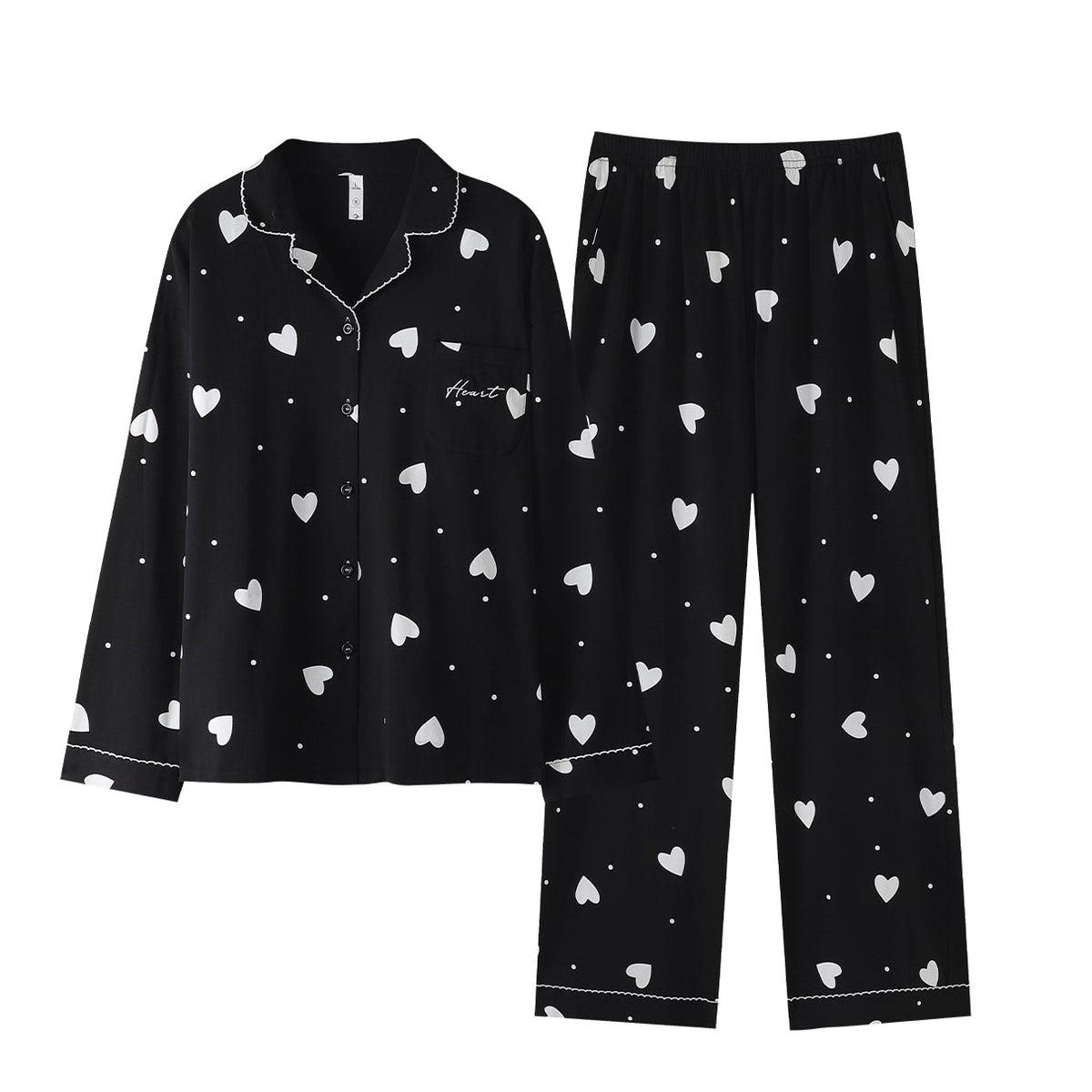 Midnight Heart · Women's Cotton Long-Sleeve Pajama Set