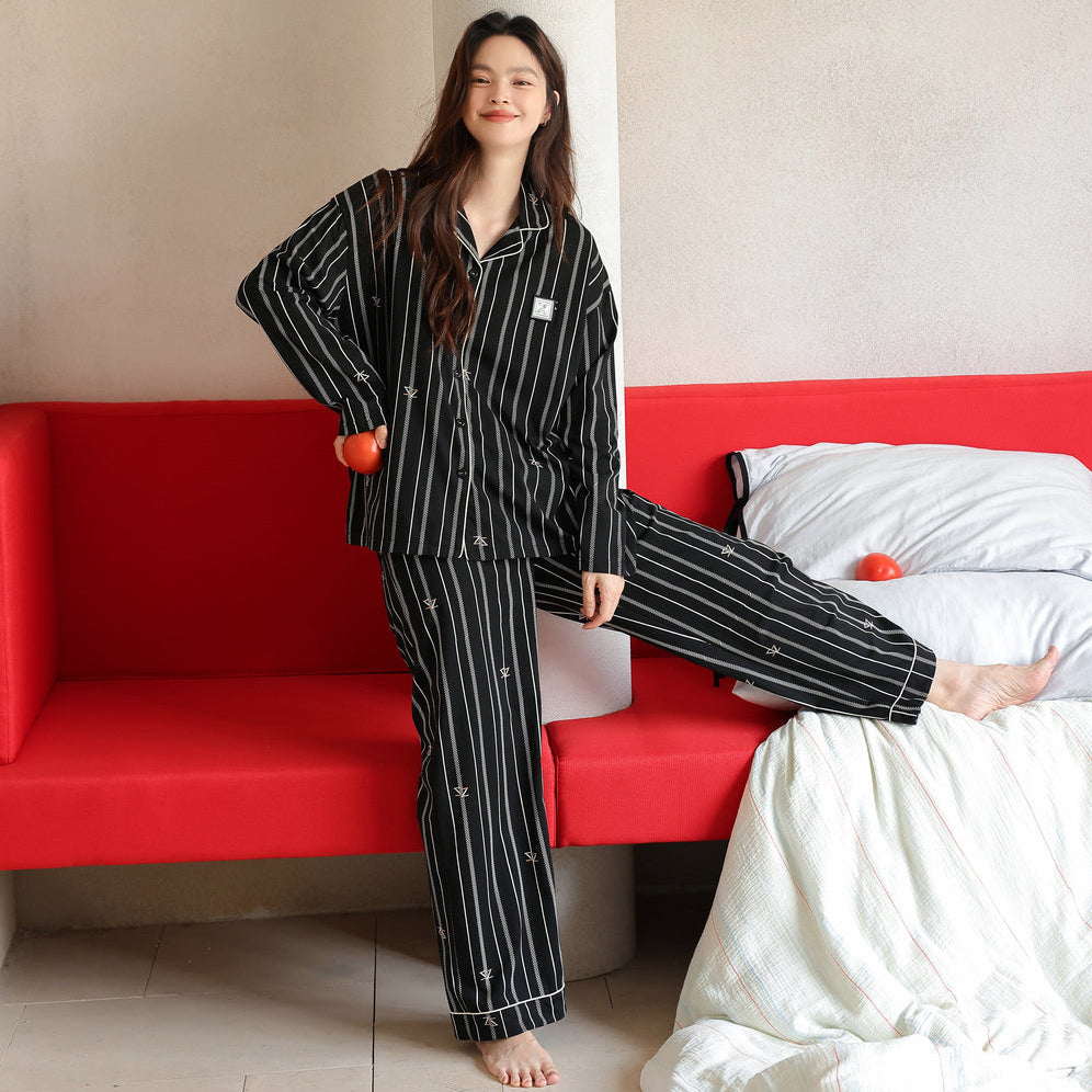 Midnight Stripe · Couple Cotton Long Sleeve Pajama Set
