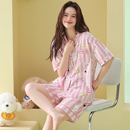 Pink Playtime · Women's Cotton Short Sleeve & Shorts Pajama Set