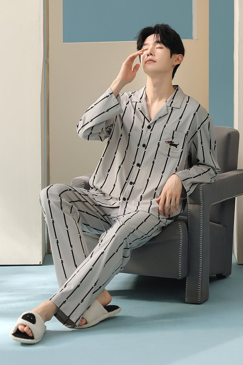 Puppy Lines · Couple Cotton Long Sleeve Pajama Set