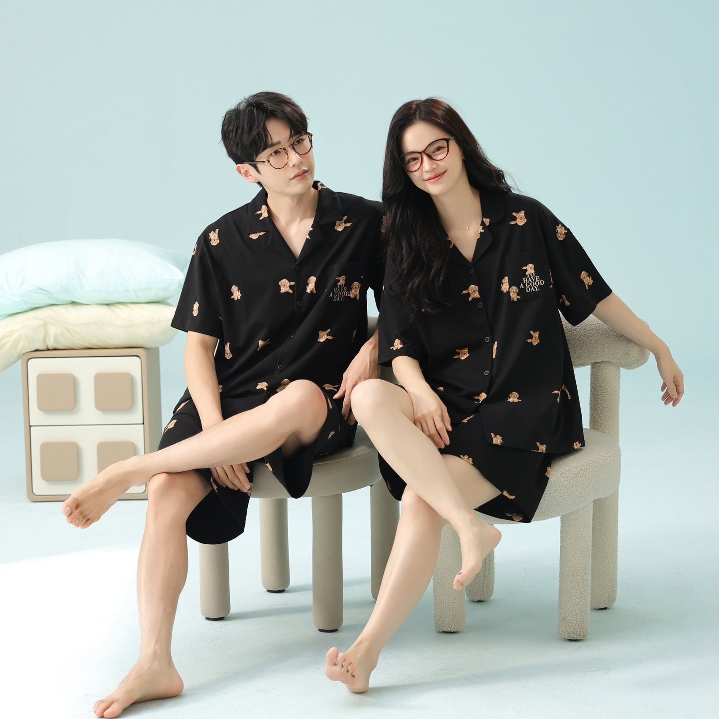 Puppy Nights · Couple Cotton Short Sleeve Pajama Set