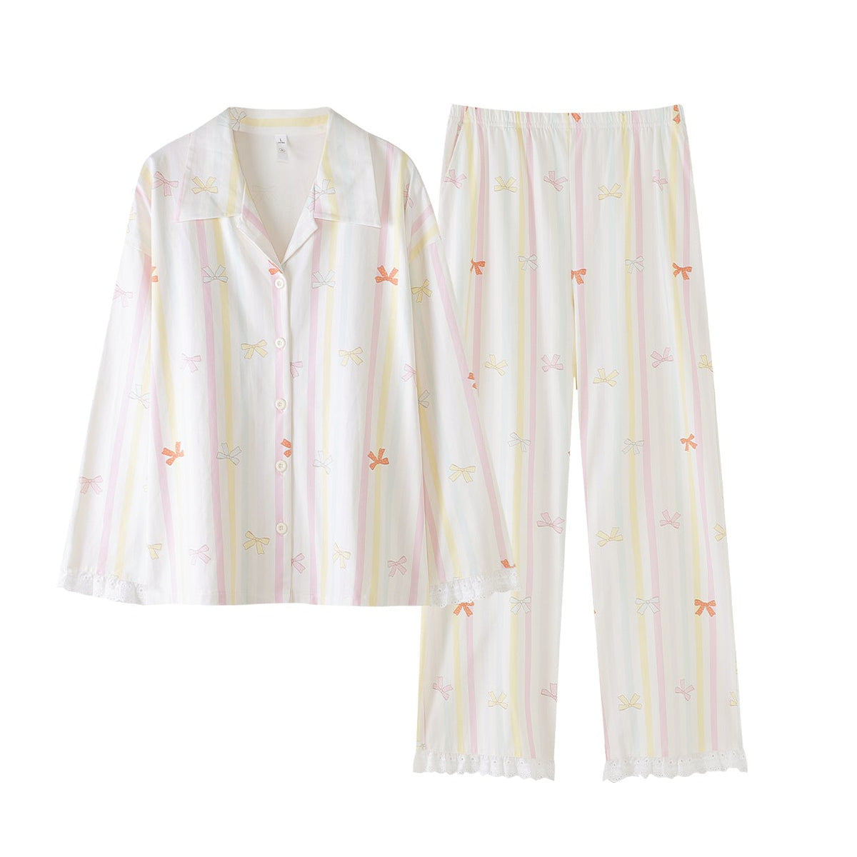 Ribbon Stripe · Women's Cotton Long-Sleeve Pajama Set