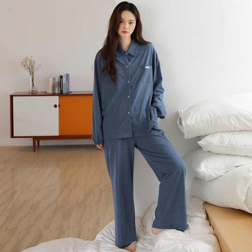 Slate Haze · Couple Cotton Long Sleeve Pajama Set