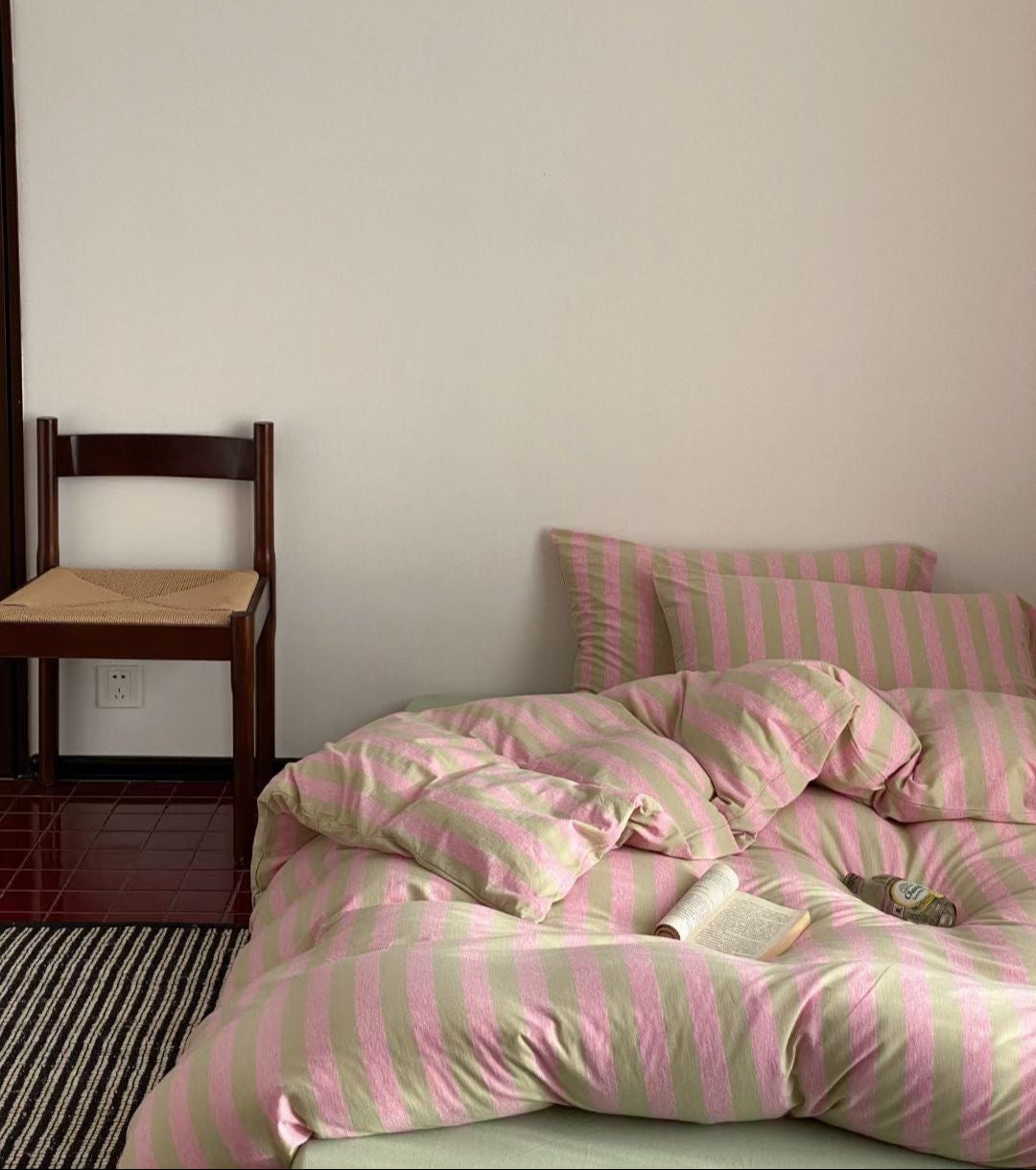 100% Knit Cotton Stripes Bedding Set