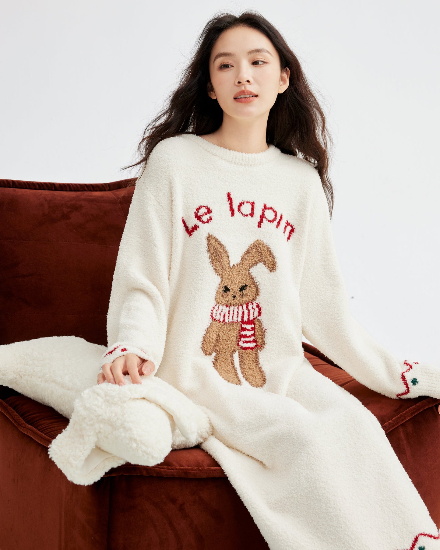 Teddy Bear · Plush Fleece Sleepwear Set - Long Sleeve Pants Set / Nightdress
