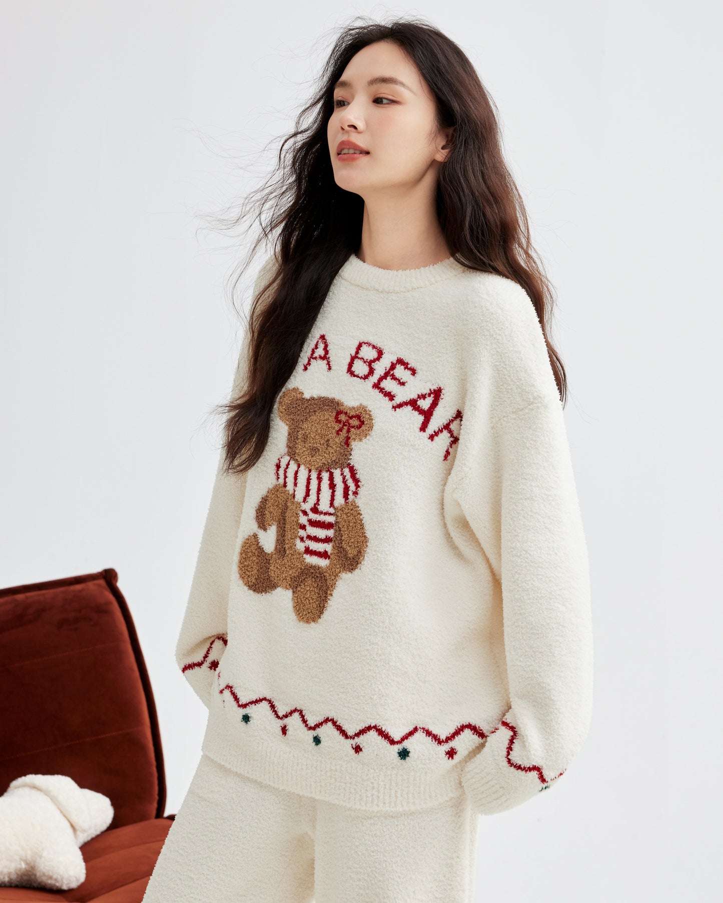Teddy Bear · Plush Fleece Sleepwear Set - Long Sleeve Pants Set / Nightdress