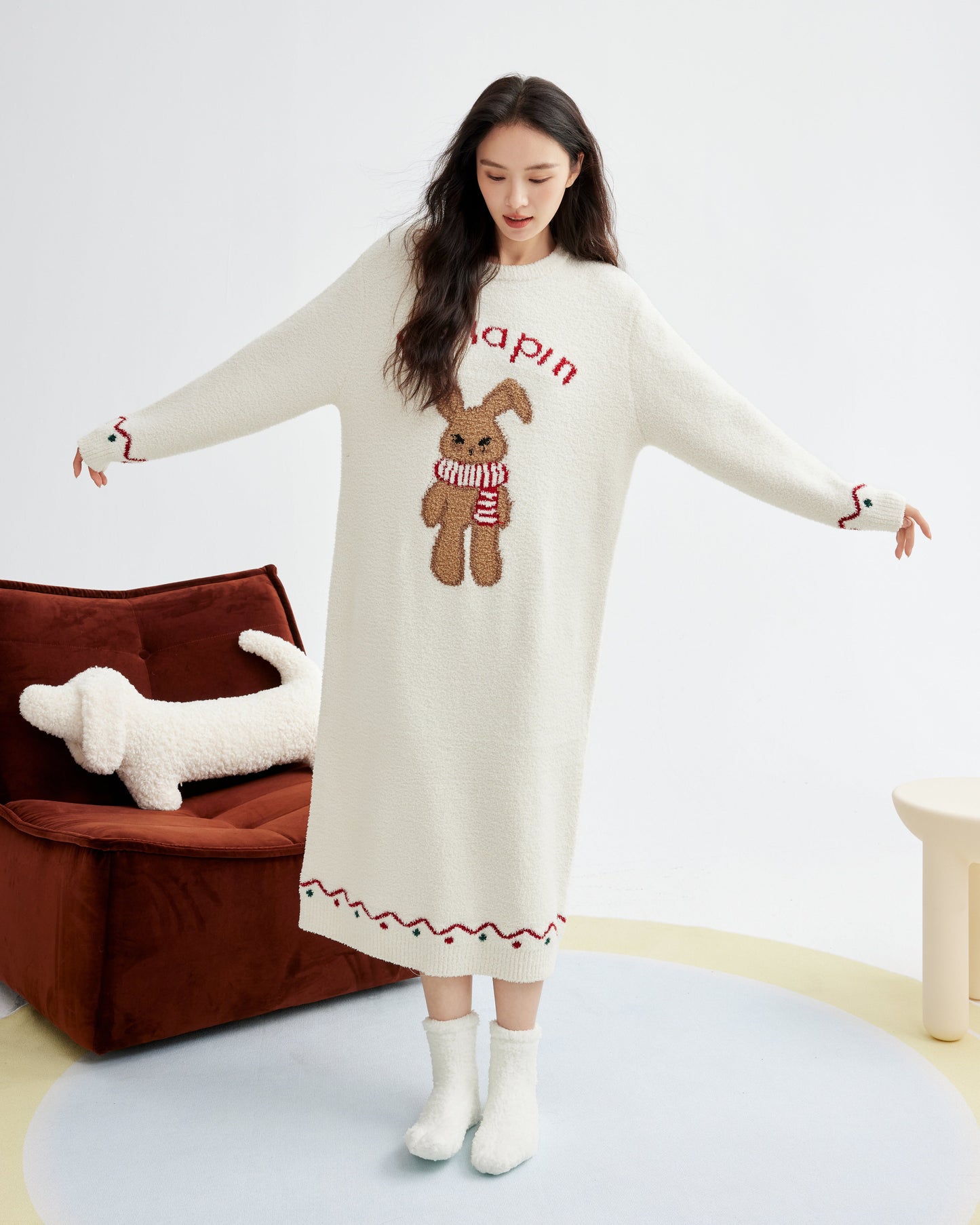 Teddy Bear · Plush Fleece Sleepwear Set - Long Sleeve Pants Set / Nightdress