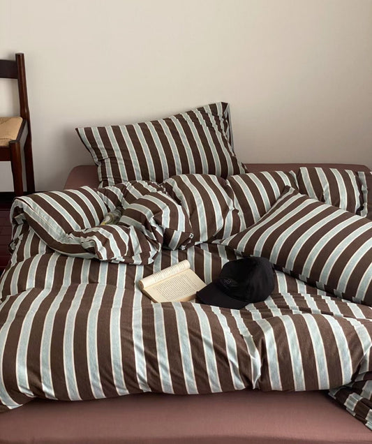 100% Knit Cotton Stripes Bedding Set