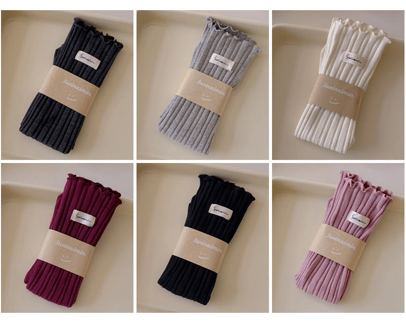 FrillStep · Japanese Ruffle Trim Ribbed Long Socks