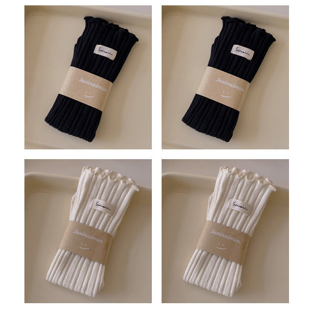 FrillStep · Japanese Ruffle Trim Ribbed Long Socks