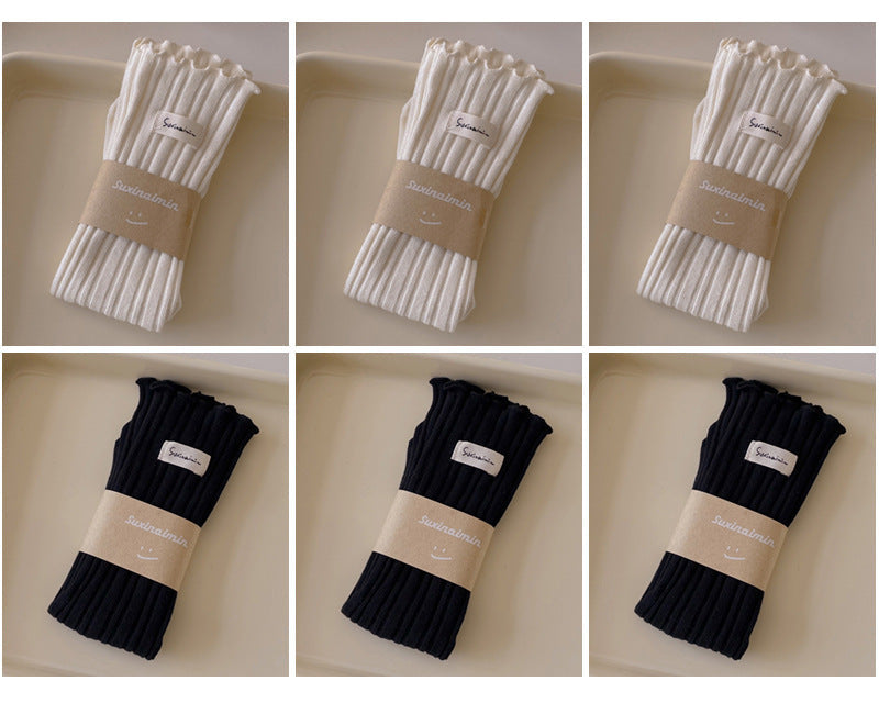 FrillStep · Japanese Ruffle Trim Ribbed Long Socks