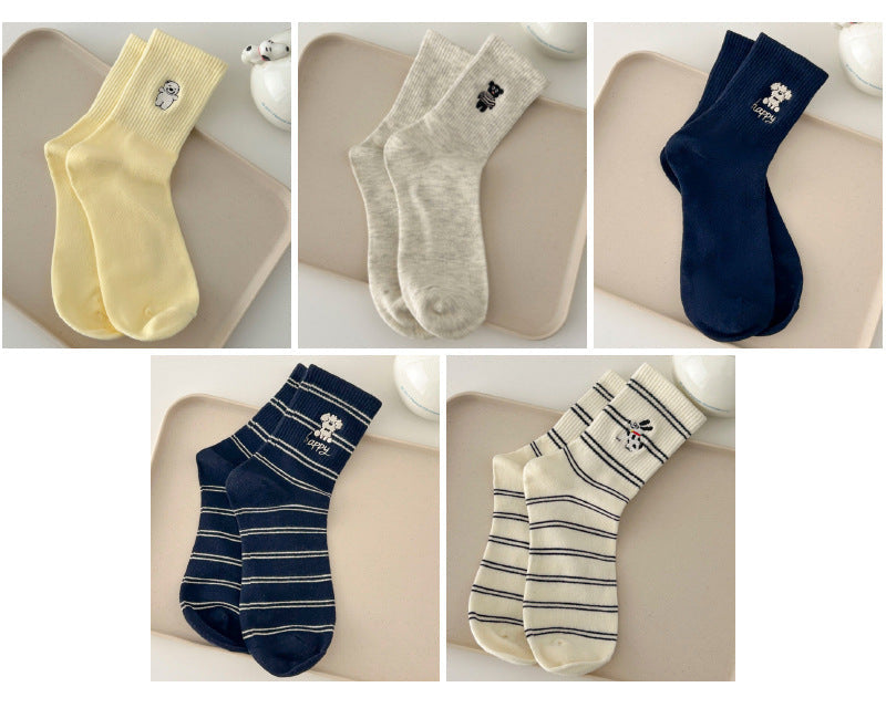 Paws & Stripes · Embroidered Cotton Crew Socks