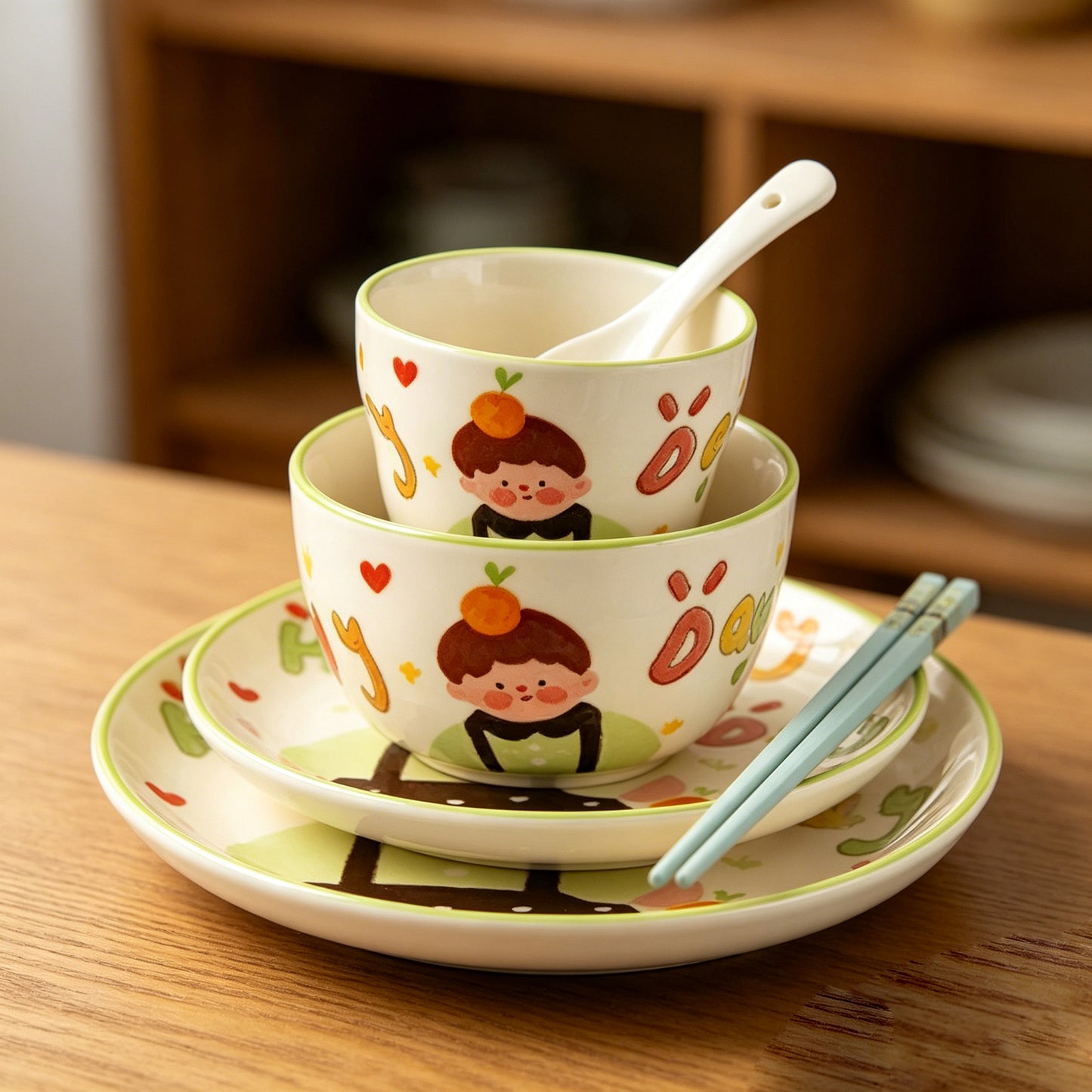 5-Piece HappyFamily · Ceramic Dinnerware Set