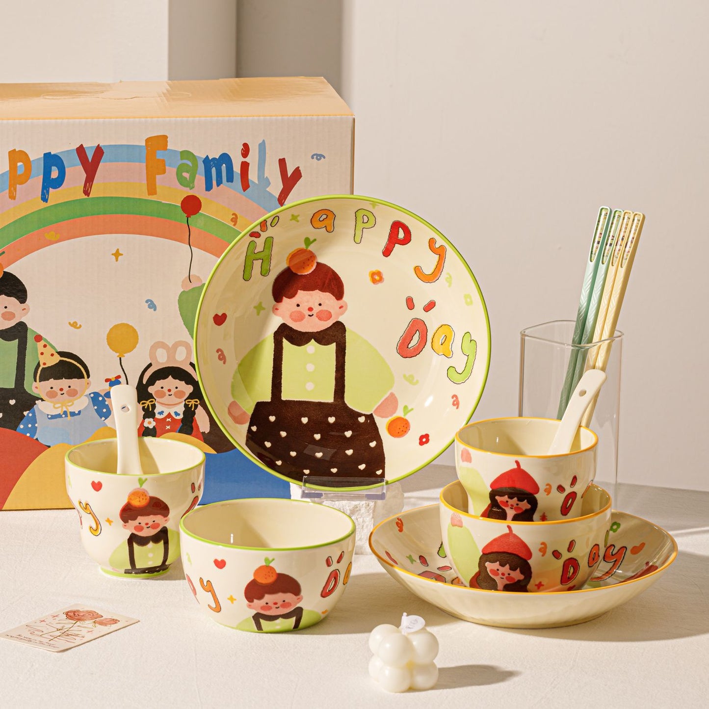 5-Piece HappyFamily · Ceramic Dinnerware Set