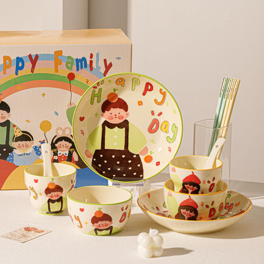 5-Piece HappyFamily · Ceramic Dinnerware Set