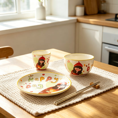 5-Piece HappyFamily · Ceramic Dinnerware Set