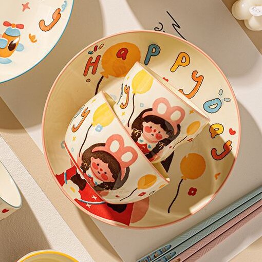 5-Piece HappyFamily · Ceramic Dinnerware Set