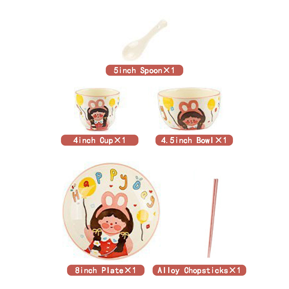 5-Piece HappyFamily · Ceramic Dinnerware Set