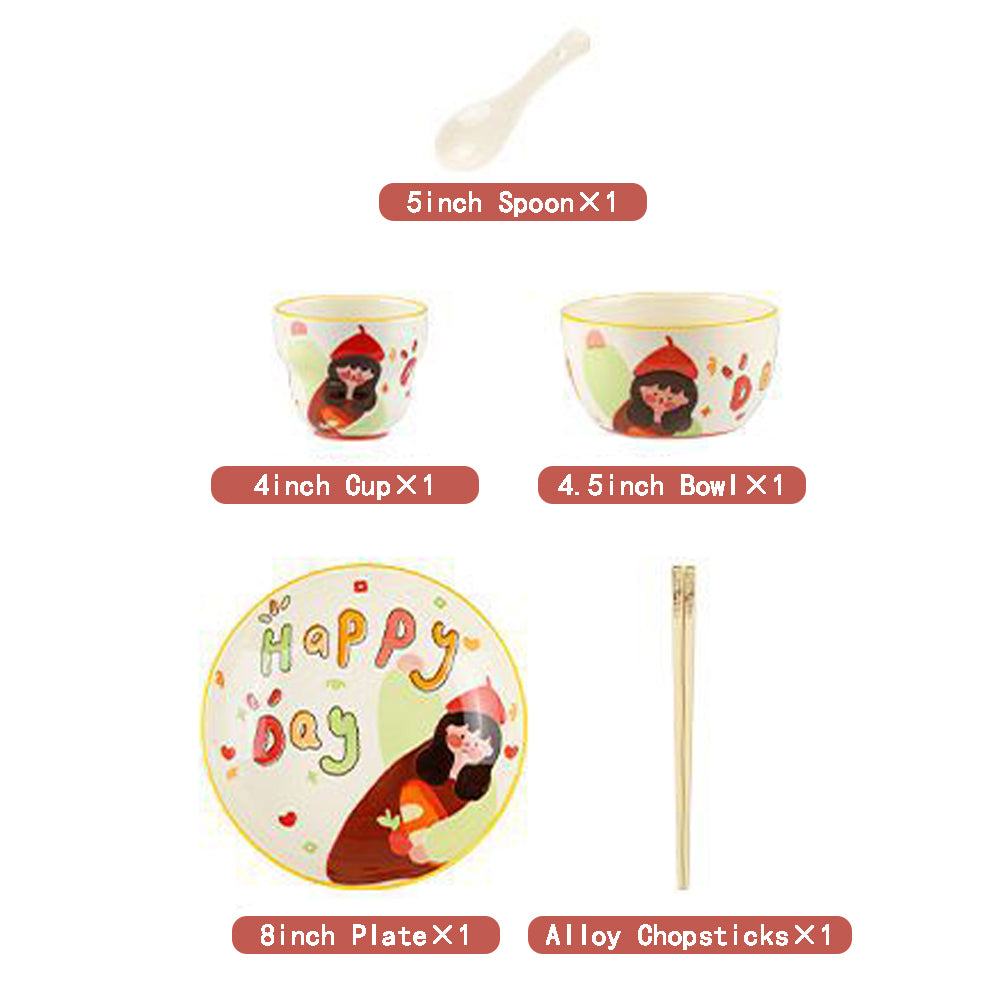 5-Piece HappyFamily · Ceramic Dinnerware Set