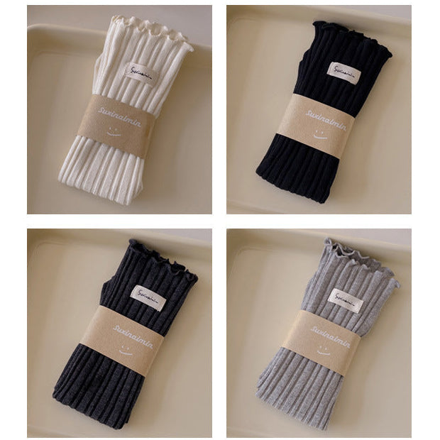 FrillStep · Japanese Ruffle Trim Ribbed Long Socks