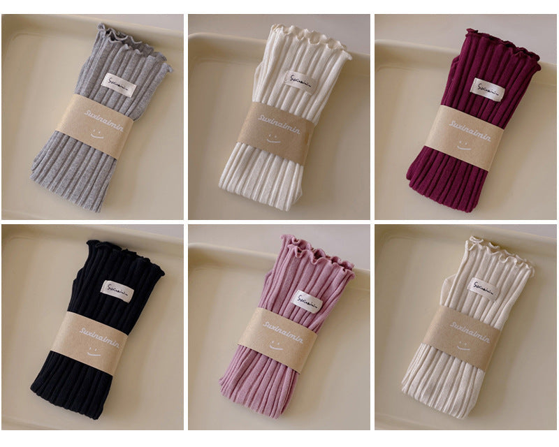 FrillStep · Japanese Ruffle Trim Ribbed Long Socks