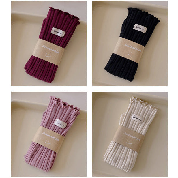 FrillStep · Japanese Ruffle Trim Ribbed Long Socks