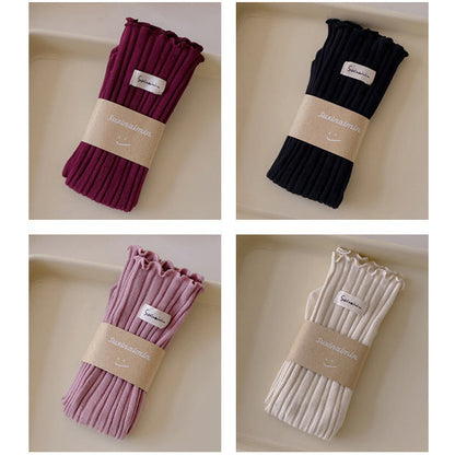 FrillStep · Japanese Ruffle Trim Ribbed Long Socks