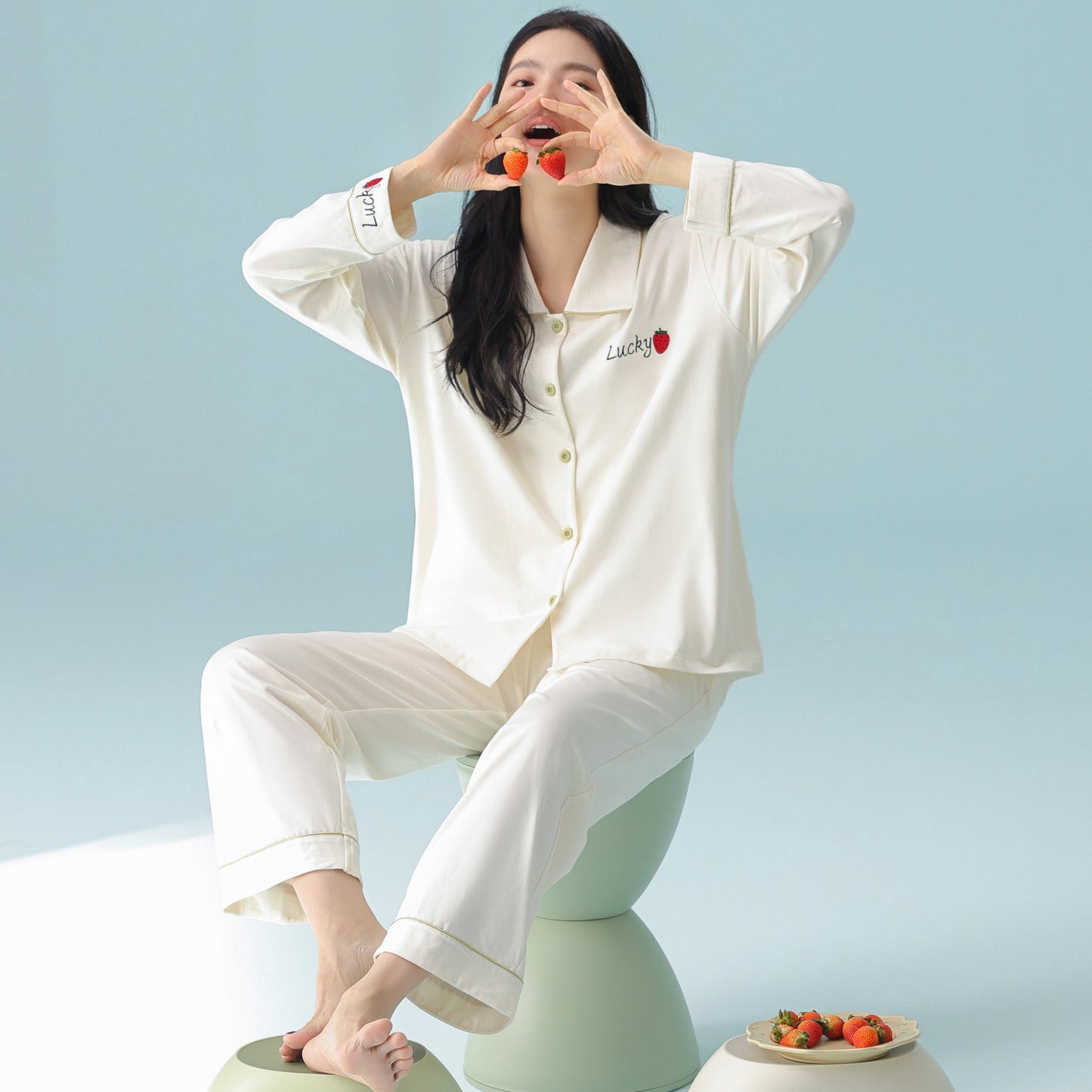 Berry Whisper · Women's Cotton Long Sleeve Pajama Set