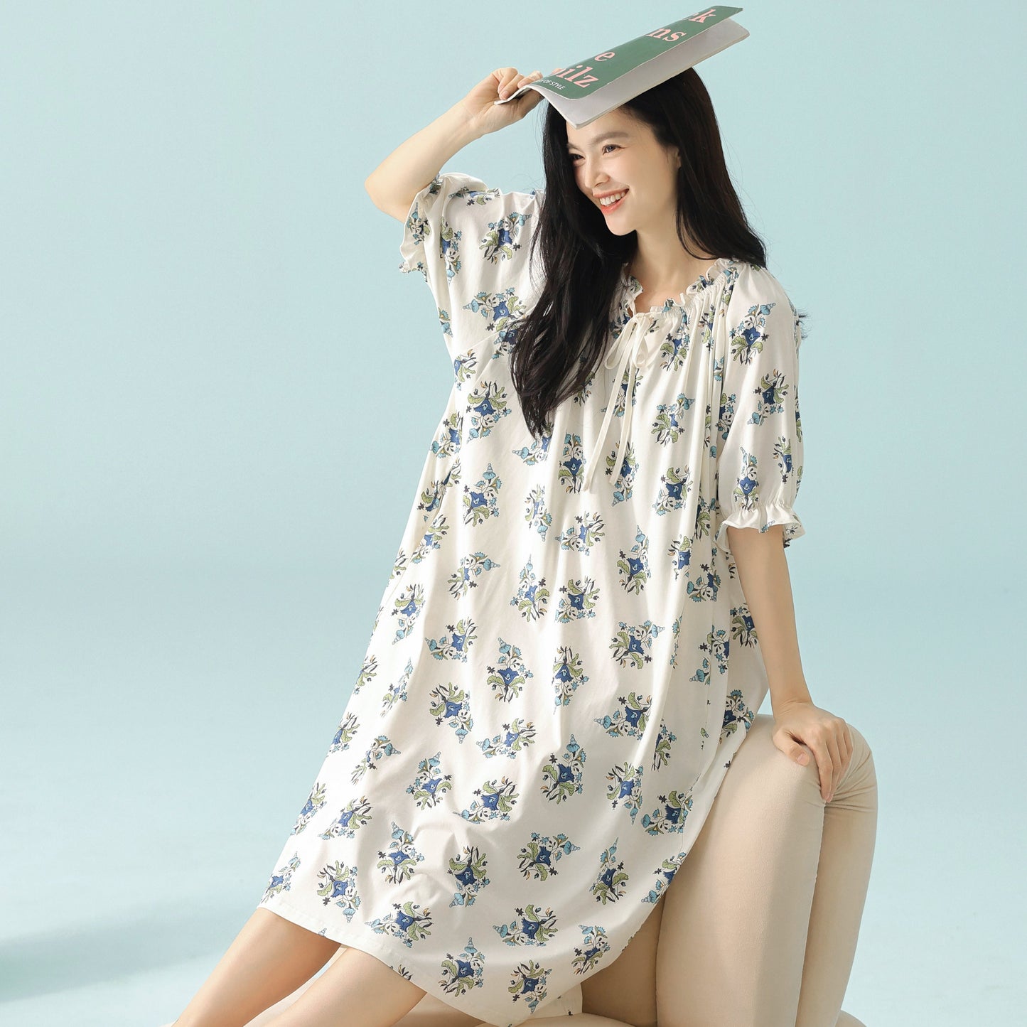 Blue Bloom Cottage · Women's Cotton Pajama Set - Short-Sleeve Nightdress / Camisole Nightdress