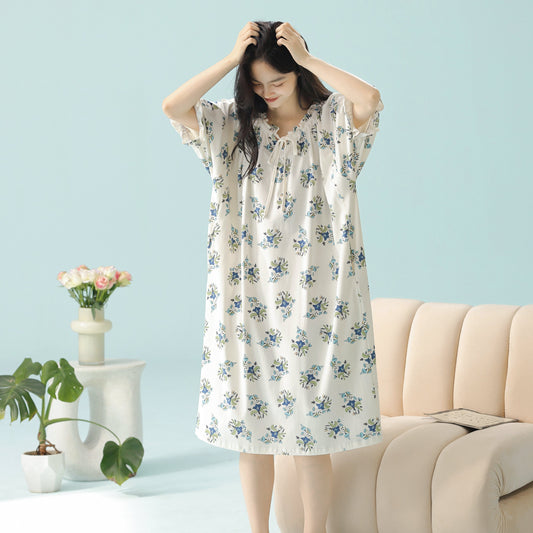 Blue Bloom Cottage · Women's Cotton Pajama Set - Short-Sleeve Nightdress / Camisole Nightdress
